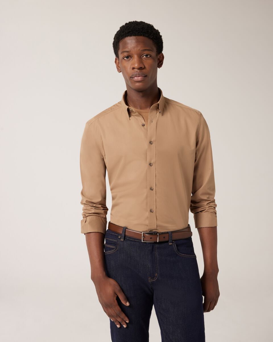 Relaxed Casual Long Sleeve Shirt, Tan, hi-res